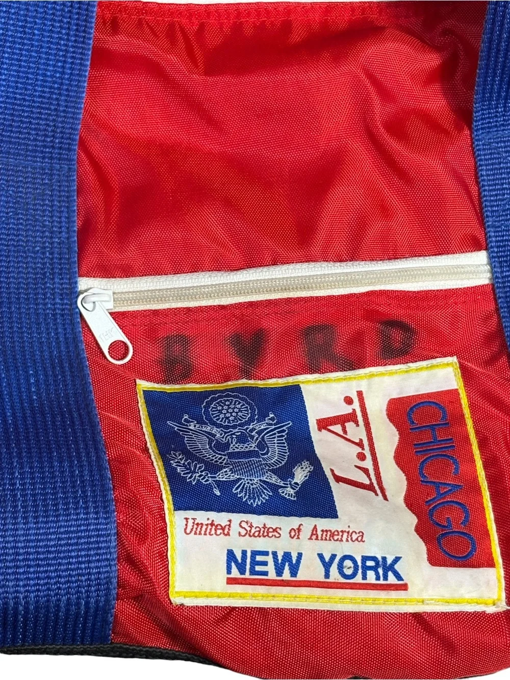 Vintage USA Duffel Bag Red Blue New York Chicago Retro Travel Gym